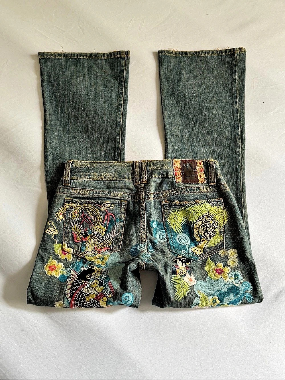 Vintage Japanese style embroidered marlow flared jeans